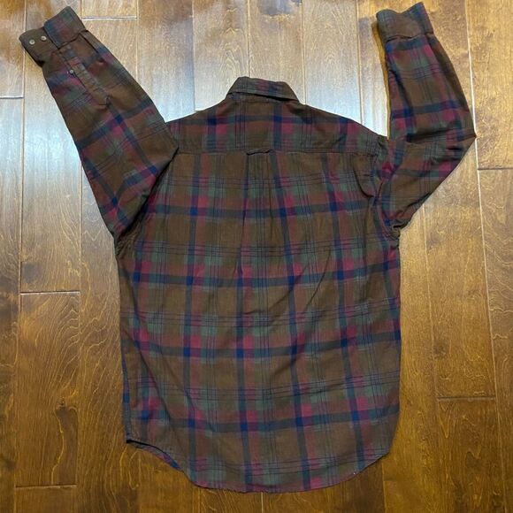 Basic Options Vintage Corduroy Plaid Flannel Brown Button Front Shirt Mens Large - Picture 5 of 9